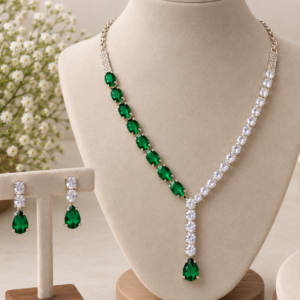 Green Statement Necklace Set with Finger Ring