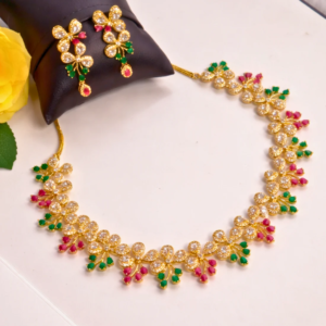 Gold Plated American Diamond Necklace Set with Earrings
