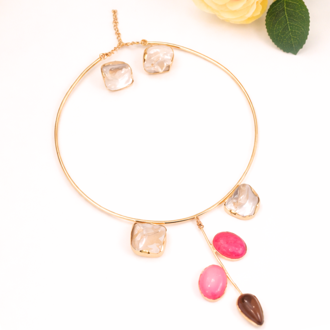 Multicolour stone pendant necklace set - Image 3