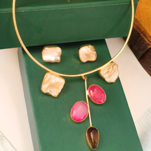 Multicolour stone pendant necklace set