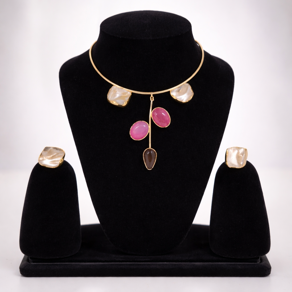 Multicolour stone pendant necklace set - Image 2